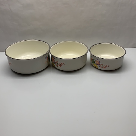 Vintage Kobe Enamel Nesting Bowls set 3 Roses - Picture 7 of 11